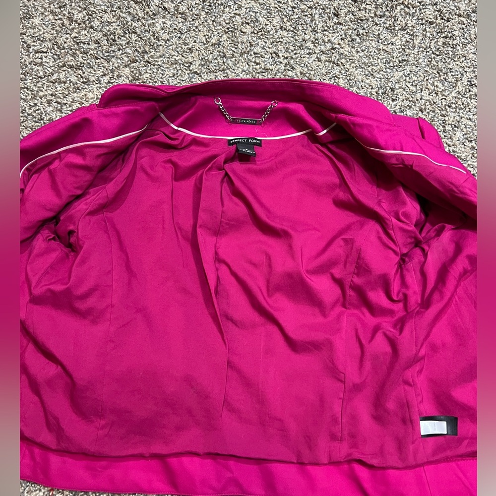 WHBM BLAZER JACKET HOT PINK 3/4 SLEEVES STRETCH SILVER ZIPPER SIZE 8 MEDIUM - Picture 7 of 16